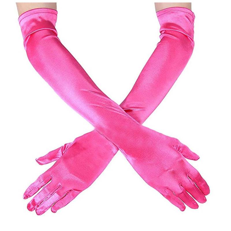 Handschuhe Hochzeit reizvolle Leistung langes Frauenkleid am Abend Erwachsenenhandschuh Spitzenhandschuhe Schwarz Handschuhe Schwarz Lang Damen Fingerhandschuhe Damen Elegant (Hot Pink, One Size) von QWUVEDS