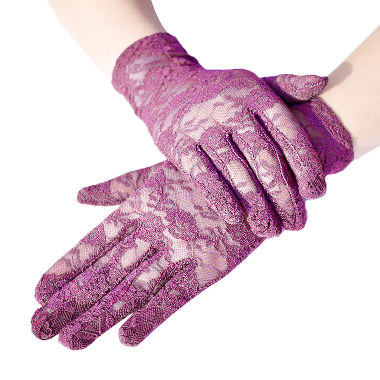 QWUVEDS Atmungsaktive Handschuhe -beständiger Reitleinwand für den Außenbereich Schwarze Handschuhe Kostüm Netz Handschuhe Damen Ballhandschuhe hochzeitshandschuhe (Purple, One Size) von QWUVEDS