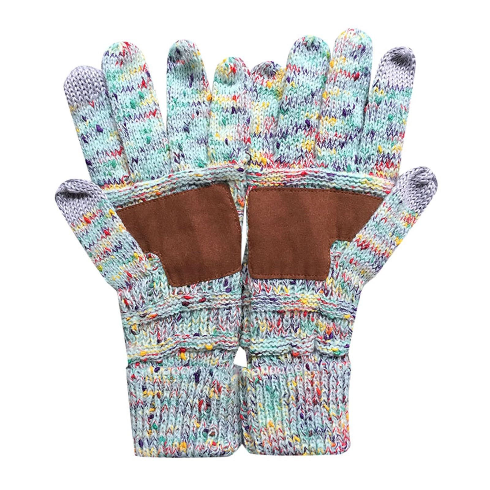 QWUVEDS Frauen Winter Vielseitige Gestrickte Wolle Flip Screen Farbe Dot Einfarbig Warme Und Bequeme Handschuhe Autohandschuhe Damen Winter Handschuhe Winter Damen Strick (Mint Green, One Size) von QWUVEDS