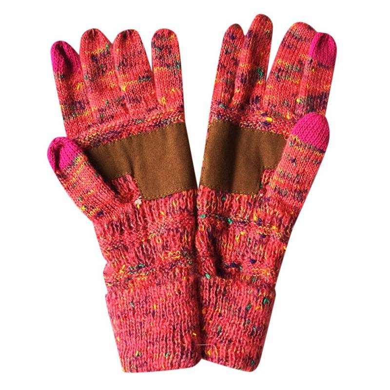 QWUVEDS Frauen Winter Vielseitige Gestrickte Wolle Flip Screen Farbe Dot Einfarbig Warme Und Bequeme Handschuhe Autohandschuhe Damen Winter Handschuhe Winter Damen Strick (Watermelon Red, One Size) von QWUVEDS