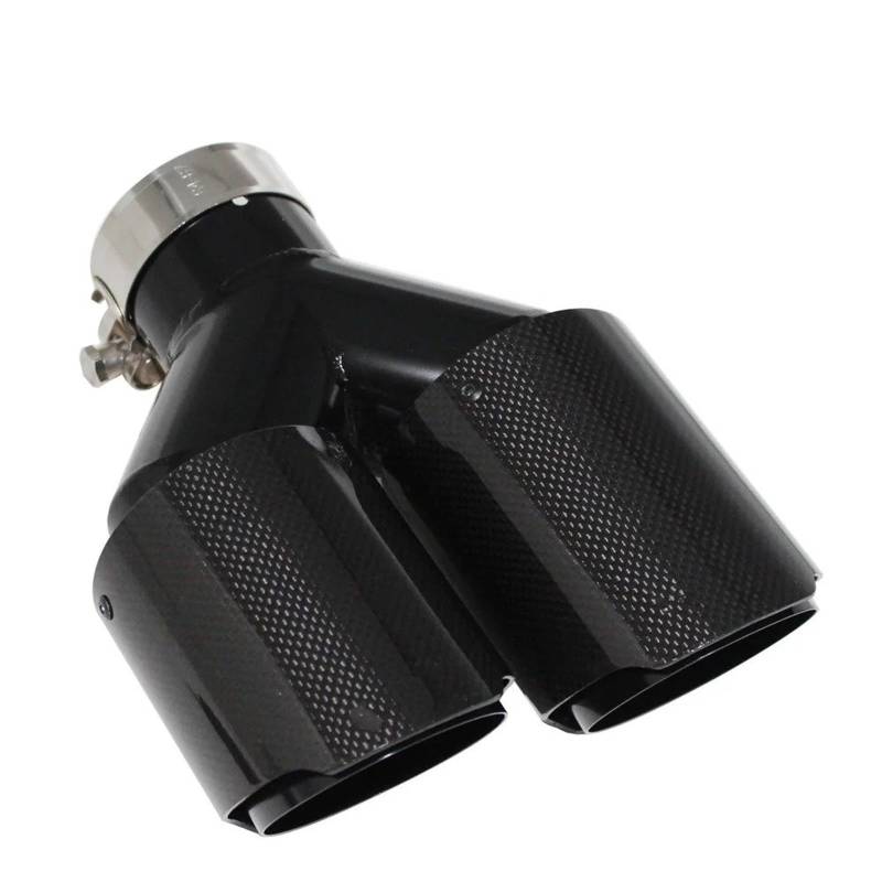 Auto Auspuff Endrohr Auto Carbon Fiber Glänzend Schalldämpfer Spitze Y Form Doppel Ausgang Auspuffrohr Schalldämpfer Düse Dekoration Universal Auto Doppelendrohr(Left 60mm-89mm) von QXEJEBAF