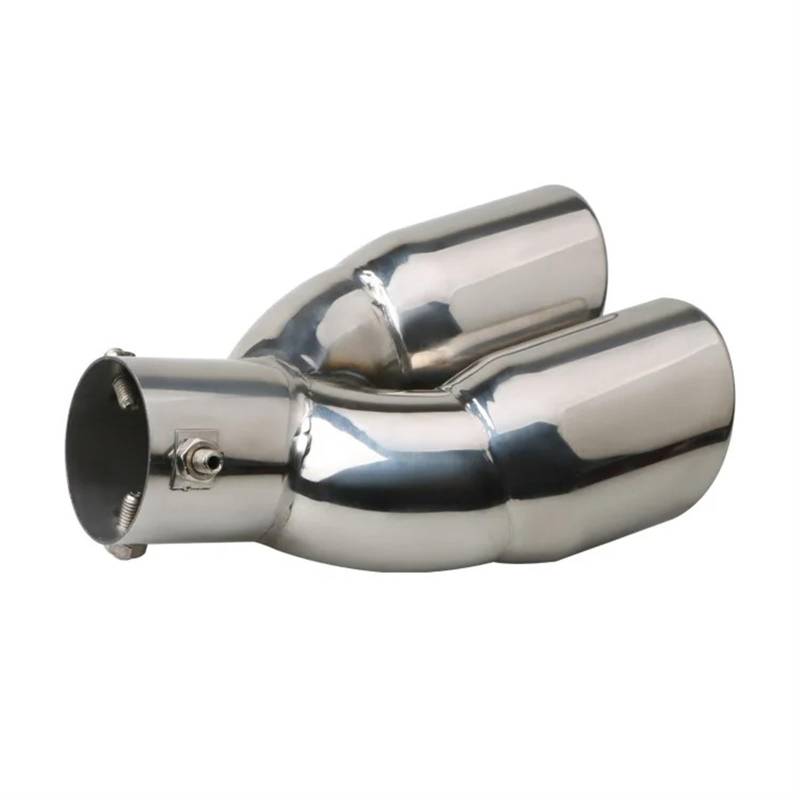 Auto Auspuff Endrohr Auto-Doppelauspuff-Endrohrsysteme Aus Edelstahl, Schalldämpfer-Endrohr 3,8 cm - 6,3 cm, Universeller Auspuffschalldämpfer Auto Doppelendrohr(Bend Silver) von QXEJEBAF