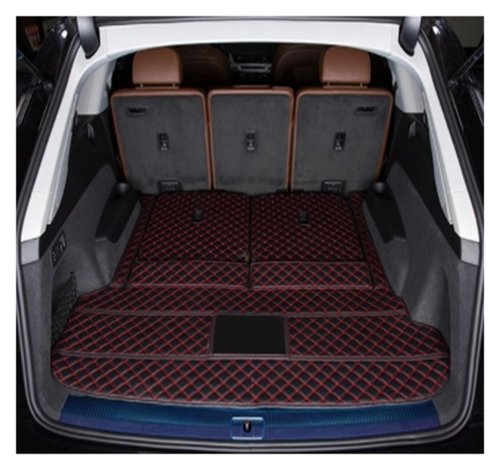 Kofferraummatten Für Q7 7 Sitzer 2022 Leder Kofferraum Matten Cargo-Liner para Auto Alfombrillas Coche Tapetes para Carro Kofferraumwanne Schutzmatte(Black with red-A) von QXEJEBAF