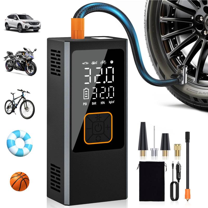 QXGJLKWH Fahrradpumpe Elektrisch,Elektrische Luftpumpe Akku Kompressor,150Psi Tragbare Fahrradpumpe Bike Pump mit Digitalem Druckmessgerät für Auto, Rennrad, Mountainbike, E-Bike, Motorrad,Basketball von QXGJLKWH