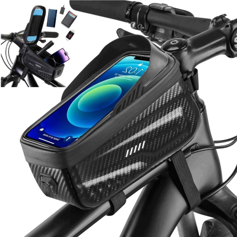 Bicycle Frame Bag Handlebar Bag Waterproof Mobile Phone Case for Smartphones up to 16.8 cm with TPU Sensitive Touch Screen Front Beam Bags for Mountain, Road von QXIAO