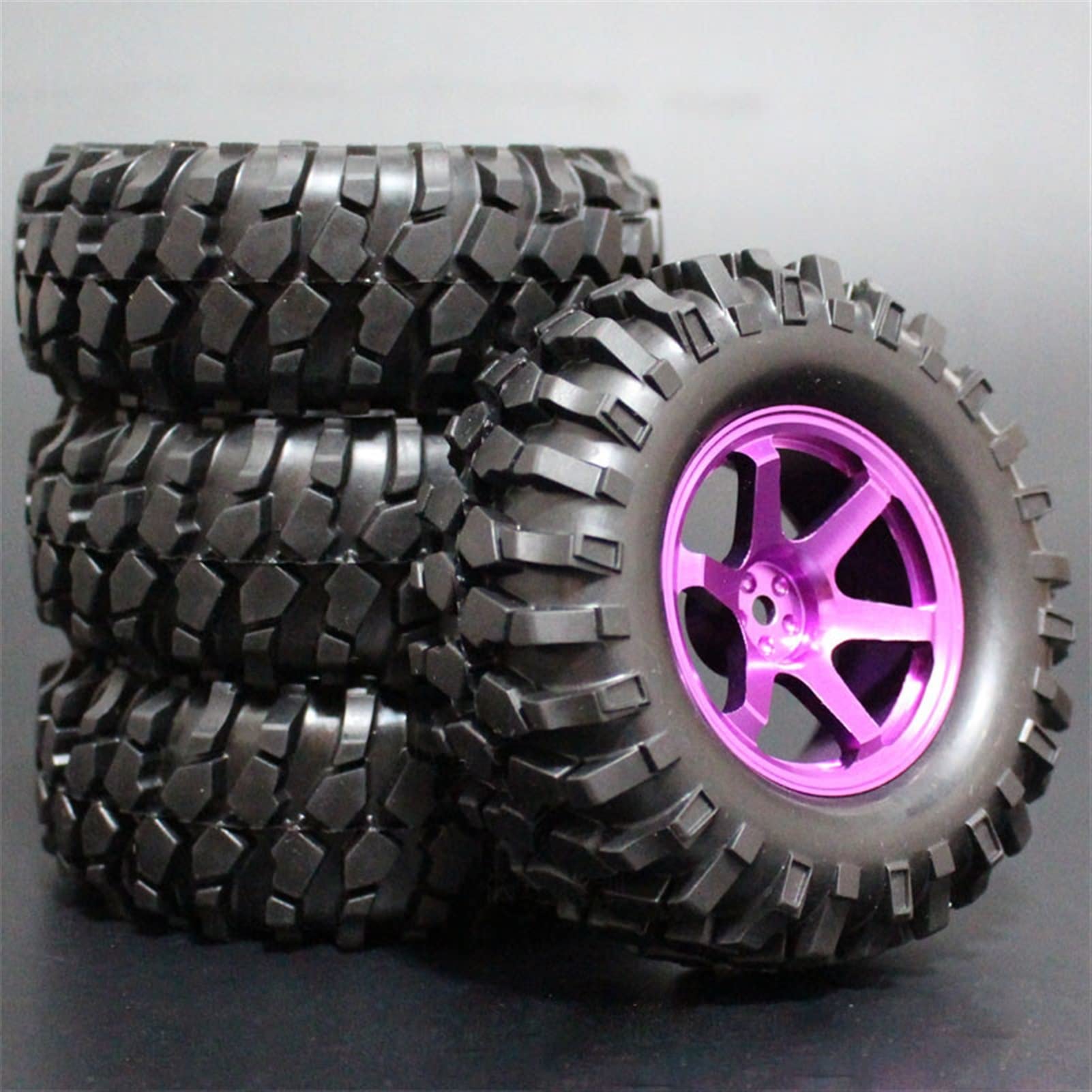 QXWRLD 4 STÜCKE 1/10 1,9 Zoll Off Road Climb Rock Crawler Autoreifen Superweiche 96 MM Gummireifen Metallfelge, for Tamiya, CC01 D90 110 RC-Autoräder(Purple) von QXWRLD