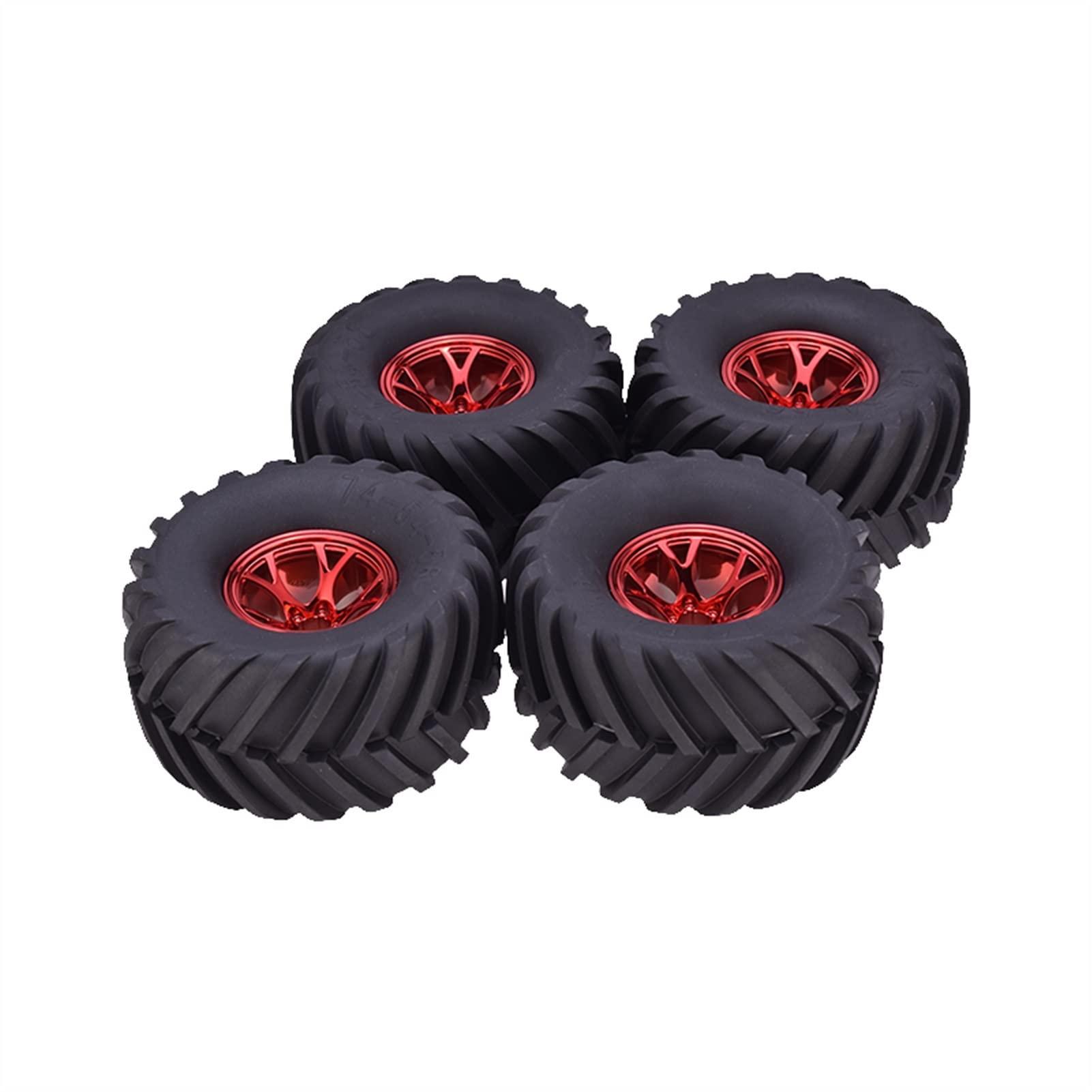 QXWRLD 4 STÜCKE AX-3003 135mm Reifen Gummireifen Rad ABS Felge Hub 1/10 RC Bigfoot, for HSP, for HPI, for Monster, Truck Modell Ersatzteile RC-Autoräder(Red) von QXWRLD