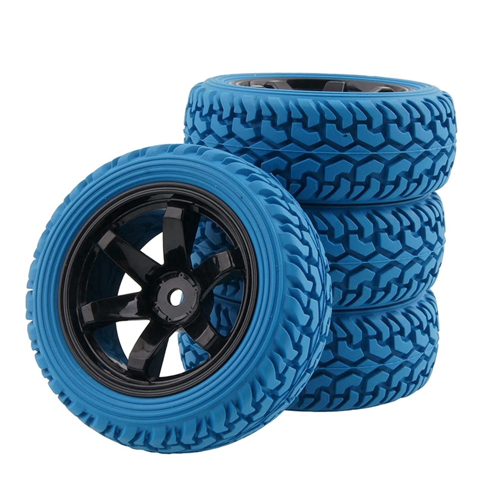 QXWRLD 4 Stück Gummireifen ABS-Rad, for HSP, for HPI, 1/16 1:16 On-Road Car RC 701-8019 RC-Autoräder(Blue) von QXWRLD