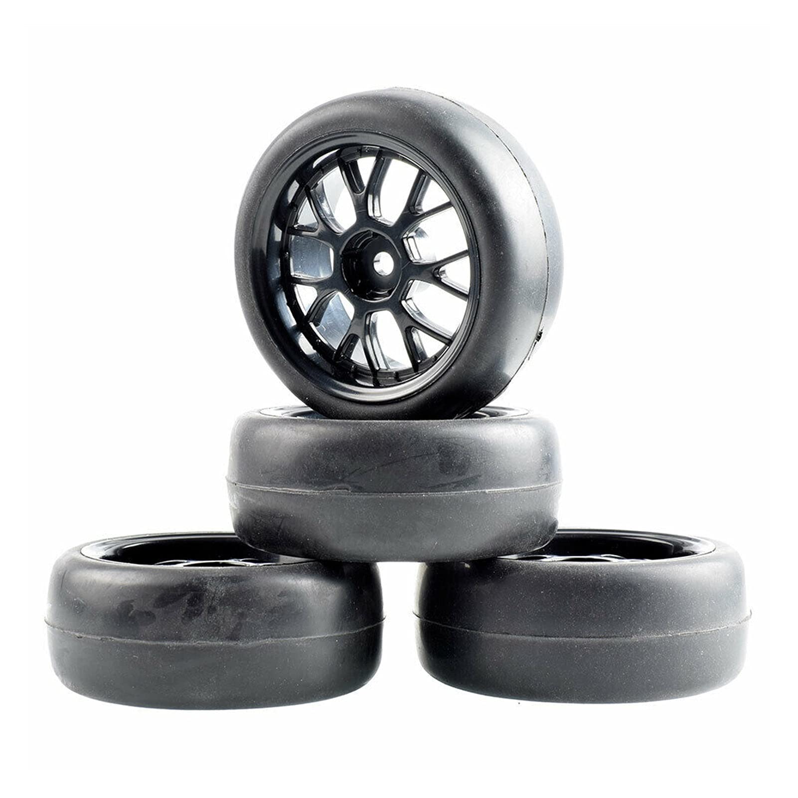 QXWRLD 4-teiliges ABS-Rad aus Gummireifen, for HSP, for HPI, 1:10 On-Road-Auto RC-Autoräder(Black Wheel) von QXWRLD