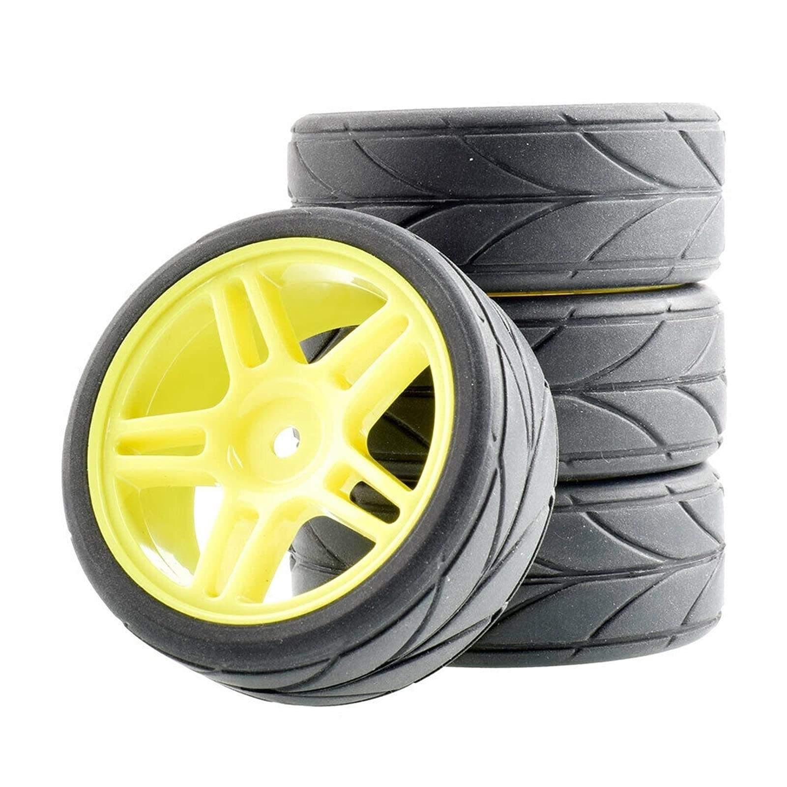 QXWRLD 4-teiliges ABS-Rad aus Gummireifen, for HSP, for HPI, 1:10 On-Road-Auto RC-Autoräder(Yellow Wheel) von QXWRLD