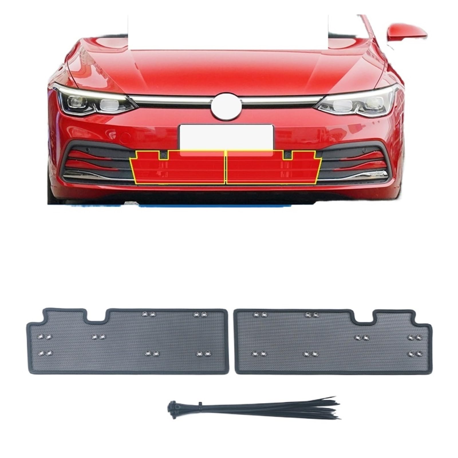 QXWRLD Auto-Insektenschutzgitter, Frontgrill-Einsatznetz, for VW, for Golf 8 MK8 2020–2023, Zubehör, Außen-Umrüstsatz Insektenschutz für Autogrill(with Radar Hole) von QXWRLD