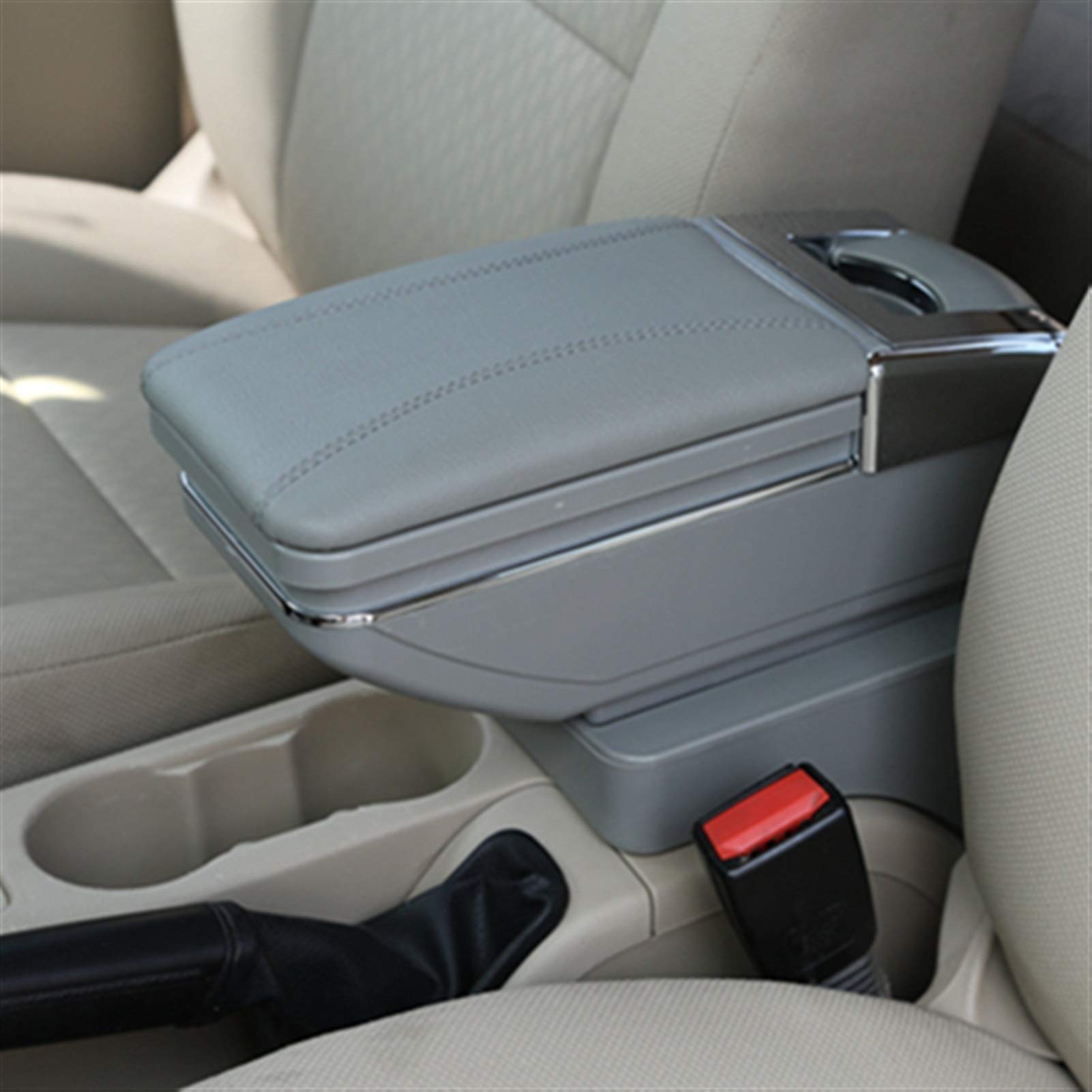 QXWRLD Drehbare Auto-Armlehne Perodua Bezza Dual Layer Large Space Central Store Inhaltsbox mit Getränkehalter Aschenbecher USB-Schnittstelle M Fahrzeug-Mittelkonsolenbox(A Styke Gray) von QXWRLD