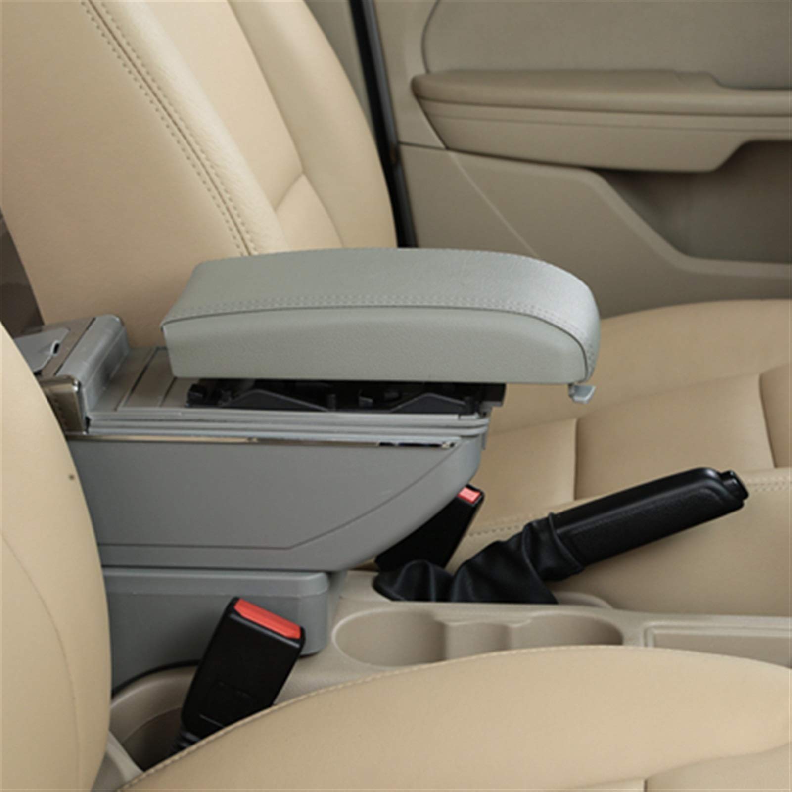 QXWRLD Drehbare Auto-Armlehne Perodua Bezza Dual Layer Large Space Central Store Inhaltsbox mit Getränkehalter Aschenbecher USB-Schnittstelle M Fahrzeug-Mittelkonsolenbox(D Styke Gray) von QXWRLD