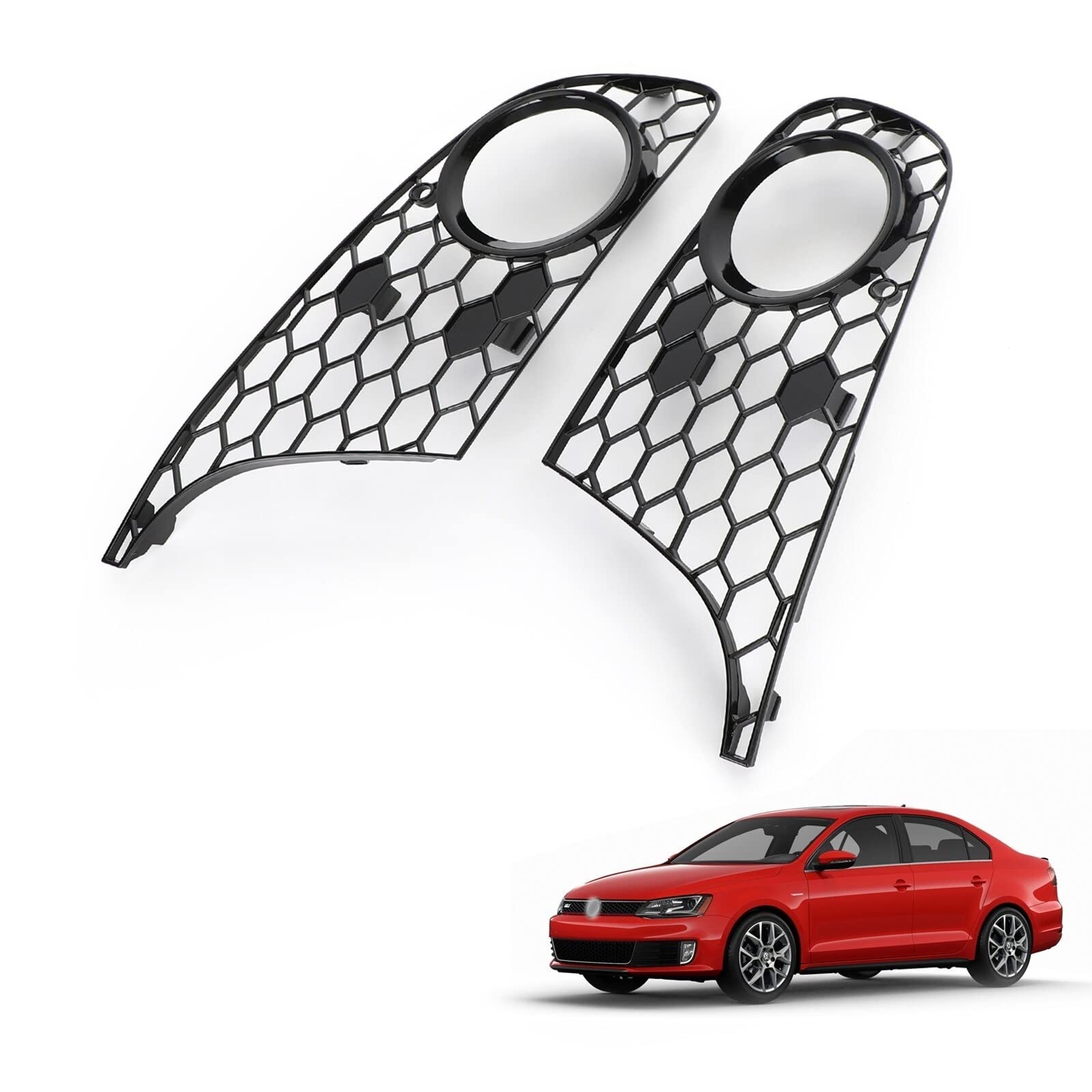 QXWRLD Schwarzer Honeycomb Front Lower Bumper Mesh Nebelscheinwerfergrill, for Golf, for Jetta MK6, Autoteile 5K0853677A 5K0853665 Nebelscheinwerferabdeckung vorne für Fahrzeuge von QXWRLD