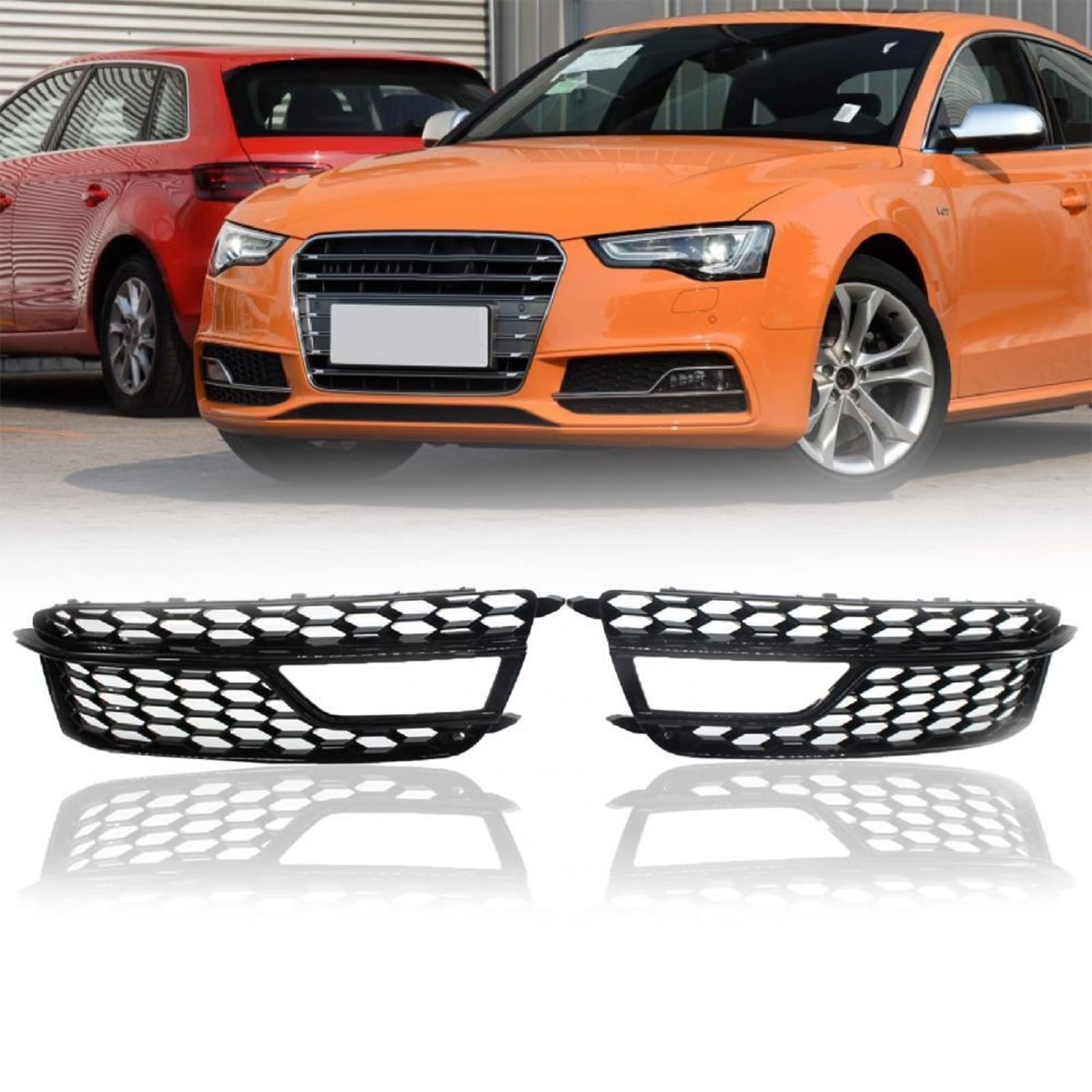 QXWRLD Zuverlässiger, kratzfester Nebelscheinwerfergrill mit Loch, schwarzer Nebelscheinwerfergrill, praktisch, for Audi, for A4 2013–2017, 8T0 807 681 M 8T0 807 682 M Nebelscheinwerferabdeckung vorne von QXWRLD