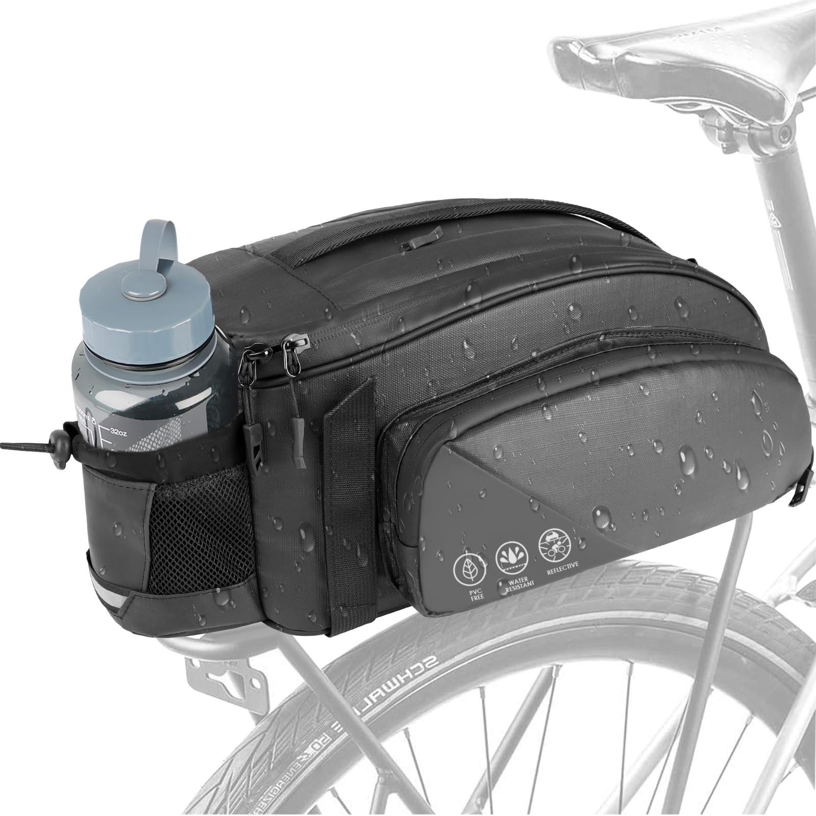 Gepäckträgertasche für Fahrrad QYCHHJ 12L Fahrradtasche wasserdicht & reflektierend multifunktionaler Gepäcktasche Hinter Transporttasche Fächer Umhängetasche Tragetasche für Pendlerreisen im Freien von QYCHHJ