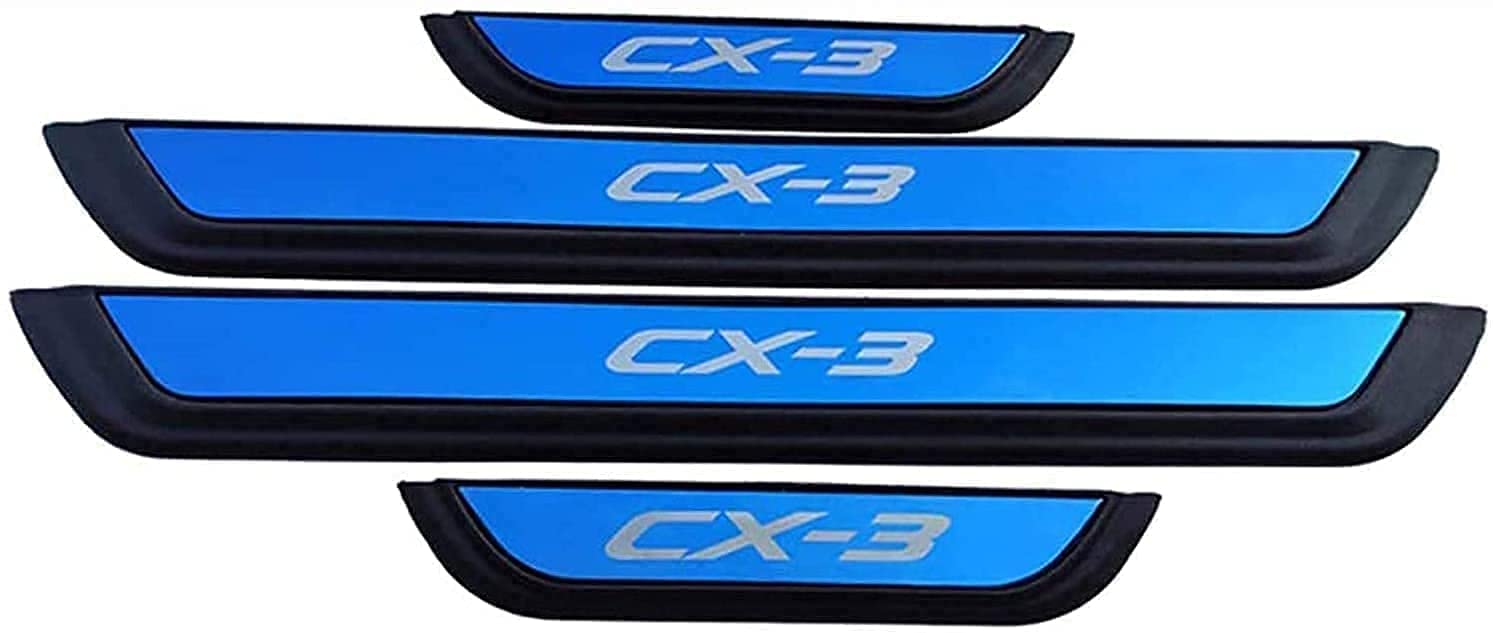 4 Stück Auto Einstiegsleisten Schutz für Mazda Cx-3 Cx3 Cx 3 2014-2019, Edelstahl Türschweller Schutz Leisten Schwellerleisten, Auto Türschwelle Aufkleber Schutzstreifen,B Blue von QYCJKL