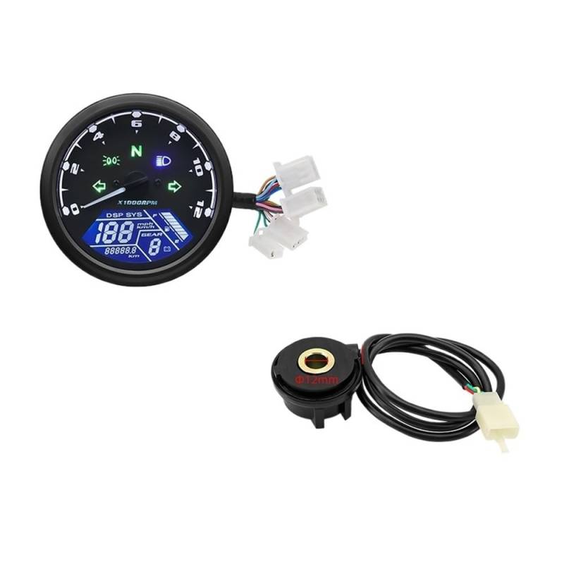 Tacho 0~12000RPM Universal Motorrad Tacho Dashboard Panel Digital Display Geschwindigkeit MPH Km/h Drehzahlmesser Kraftstoff Für Honda Für YA&MAHA von QYDNCIOSW