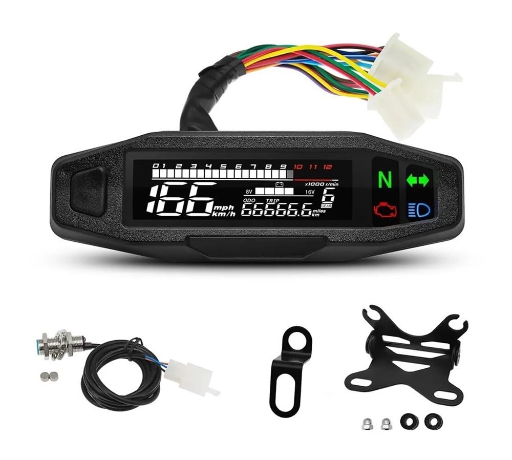 Tacho AD Universal Motorrad Instrument Digital Tacho Km/h Kilometerzähler Meter Drehzahlmesser 12000RPM Trip ODO Motorrad Spannung von QYDNCIOSW