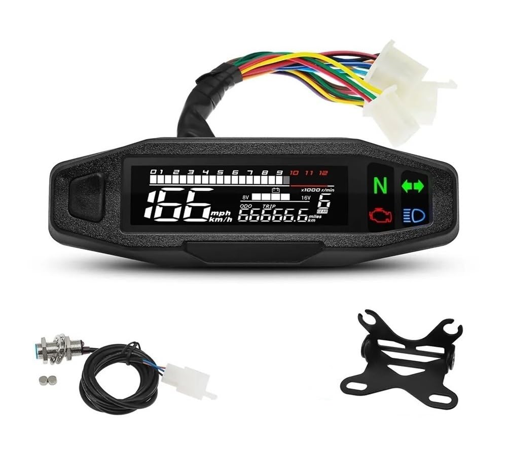 Tacho AD Universal Motorrad Instrument Digital Tacho Km/h Kilometerzähler Meter Drehzahlmesser 12000RPM Trip ODO Motorrad Spannung von QYDNCIOSW