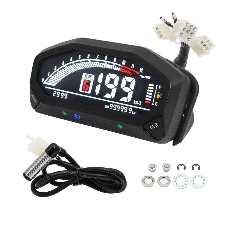 Tacho Einstellbarer Tachometer, 10000 U/min Anzeige, Tachometer, Odemeter, Drehzahlmesser, Gaugr Moto Dashboard Für 1 2 4 Zylinder 2024 von QYDNCIOSW