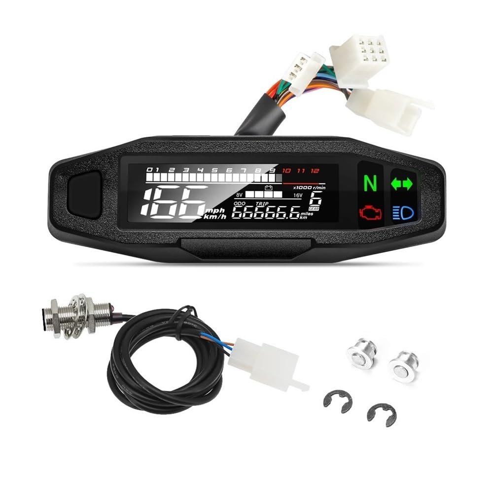 Tacho Motorrad Tachometer Öl Gauge Drehzahlmesser Universal Digital Meter Instrument Cluster Blinker Licht Anzeige Display von QYDNCIOSW