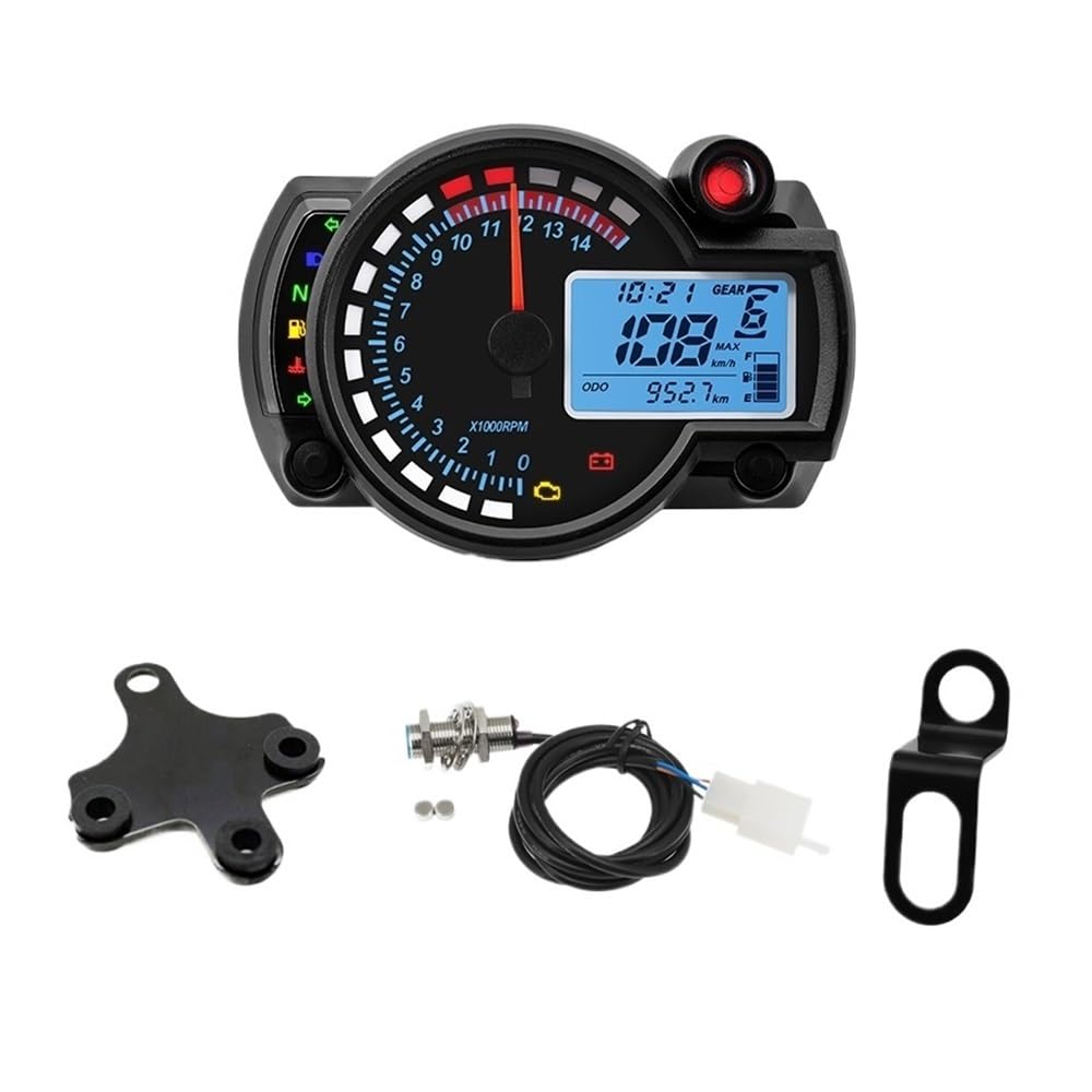 Tacho Universal Digital Motorrad 7 Farben Speed ​​Gauge Meter MAX 299KM/H Dashboard RX2N Kilometerzähler Instrument von QYDNCIOSW