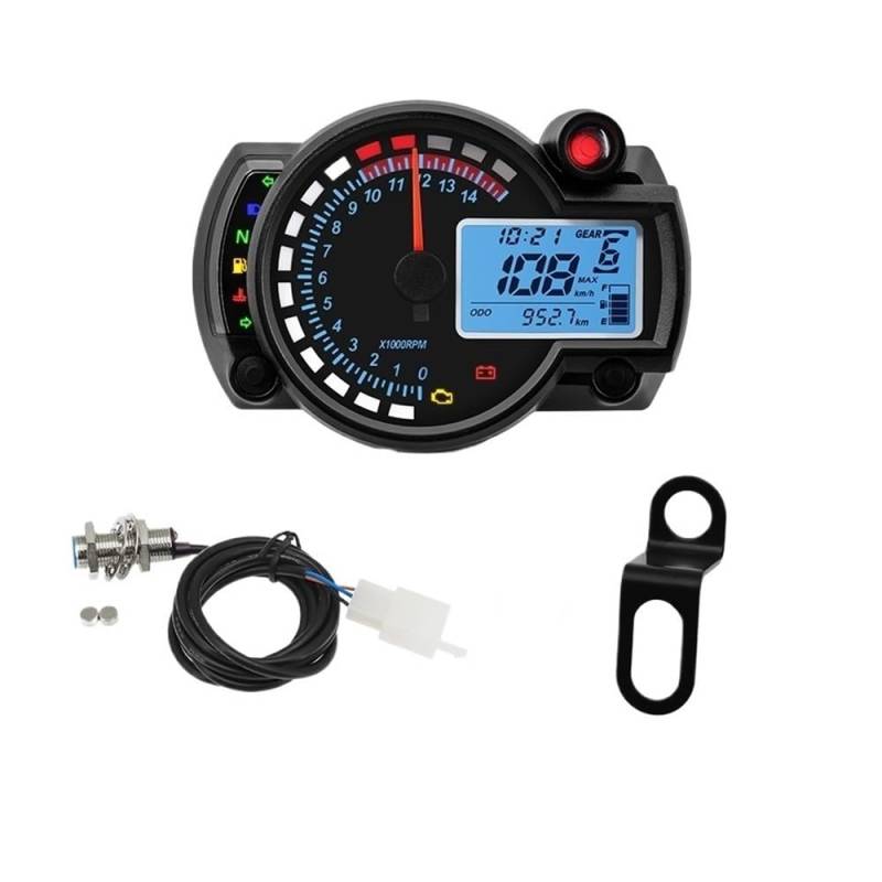 Tacho Universal Digital Motorrad 7 Farben Speed ​​Gauge Meter MAX 299KM/H Dashboard RX2N Kilometerzähler Instrument von QYDNCIOSW