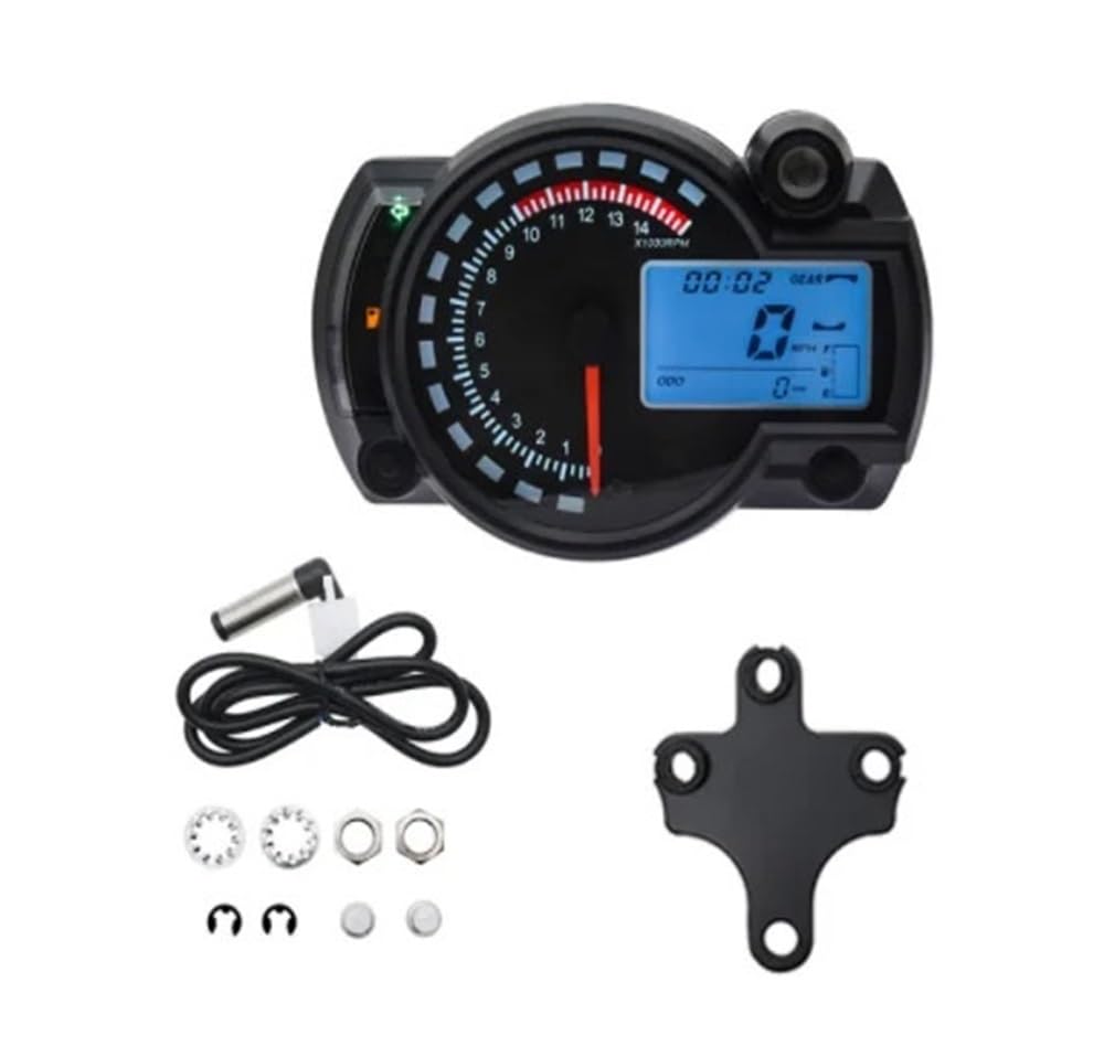 Tacho Universal Digital Motorrad RX2N Kilometerzähler Meter Instrument Einstellbar MAX 299KM/H 7 Farben Dashboard von QYDNCIOSW