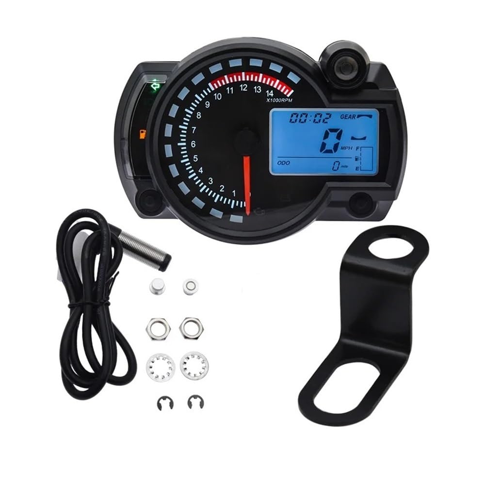 Tacho Universal Digital Motorrad RX2N Kilometerzähler Meter Instrument Einstellbar MAX 299KM/H 7 Farben Dashboard von QYDNCIOSW