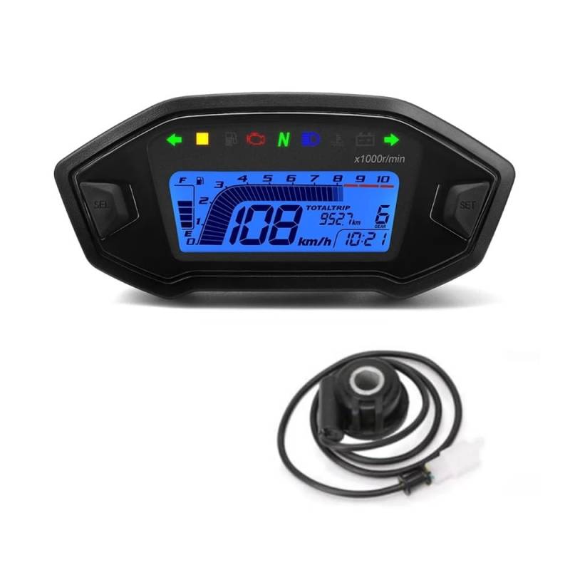 Tacho Universal Tachometer Digital Panel Meter Display Drehzahlmesser Geschwindigkeit Kilometerzähler Kraftstoffstand Wassertemperatur Für 2,4 Zylinder von QYDNCIOSW