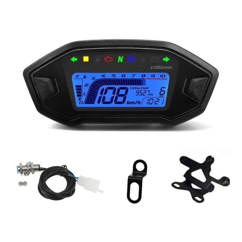 Tacho Universal Tachometer Digital Panel Meter Display Drehzahlmesser Geschwindigkeit Kilometerzähler Kraftstoffstand Wassertemperatur Für 2,4 Zylinder von QYDNCIOSW