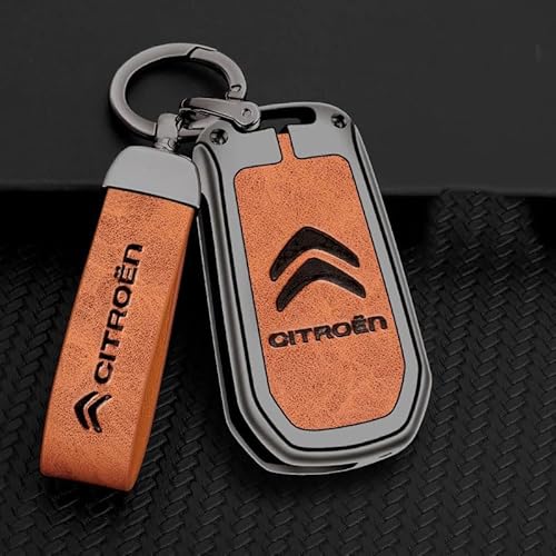 Autoschlüssel Hülle für Citroen C4 Aircross 2012-2017, Schlüsselhülle Schlüsselgehäuse Leder Schutzhülle mit Schlüsselanhänger Schlüsselcover Schlüsselbox Auto Zubehör,B-Orange 1 von QYPLKJHG