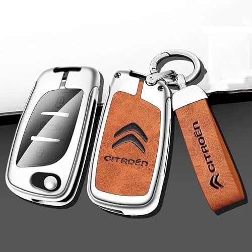 Autoschlüssel Hülle für Citroen C4 Coupe 2004-2008, Schlüsselhülle Schlüsselgehäuse Leder Schutzhülle mit Schlüsselanhänger Schlüsselcover Schlüsselbox Auto Zubehör,C-Orange 2 von QYPLKJHG