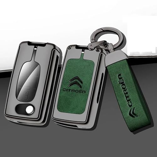 Autoschlüssel Hülle für Citroen C4 Coupe 2004-2008, Schlüsselhülle Schlüsselgehäuse Leder Schutzhülle mit Schlüsselanhänger Schlüsselcover Schlüsselbox Auto Zubehör,D-Green 1 von QYPLKJHG