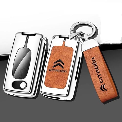 Autoschlüssel Hülle für Citroen C4 Grand Picasso 2006-2010, Schlüsselhülle Schlüsselgehäuse Leder Schutzhülle mit Schlüsselanhänger Schlüsselcover Schlüsselbox Auto Zubehör,D-Orange 2 von QYPLKJHG