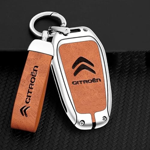 Autoschlüssel Hülle für Citroen C4 Hatchback 2004-2008, Schlüsselhülle Schlüsselgehäuse Leder Schutzhülle mit Schlüsselanhänger Schlüsselcover Schlüsselbox Auto Zubehör,A-Orange 2 von QYPLKJHG