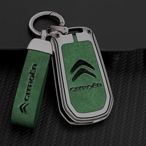 Autoschlüssel Hülle für Citroen C4 Hatchback 2004-2008, Schlüsselhülle Schlüsselgehäuse Leder Schutzhülle mit Schlüsselanhänger Schlüsselcover Schlüsselbox Auto Zubehör,B-Green 1 von QYPLKJHG