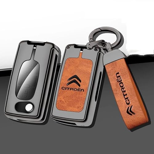 Autoschlüssel Hülle für Citroen C4 Hatchback 2008-2010, Schlüsselhülle Schlüsselgehäuse Leder Schutzhülle mit Schlüsselanhänger Schlüsselcover Schlüsselbox Auto Zubehör,D-Orange 1 von QYPLKJHG