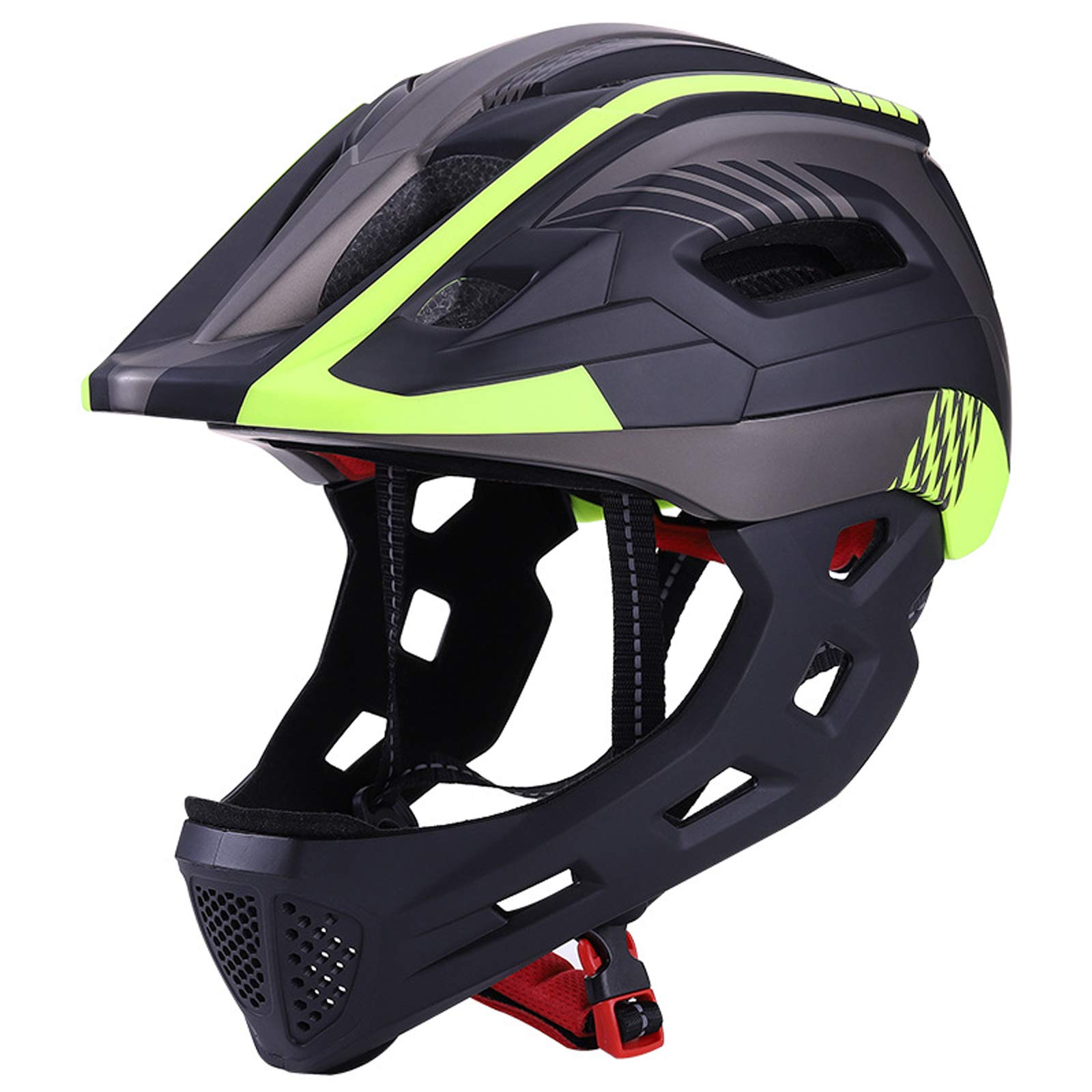 QYTK Fahrradhelm Kinder mit Abnehmbarem Kinnschutz Jungen/Mädchen Fahrrad Integralhelm Downhill Helm Skateboard Rollerblading Inlineskaten Kinderfahrradhelm Licht Helm (52-56CM) (Schwarz Gelb) von QYTK