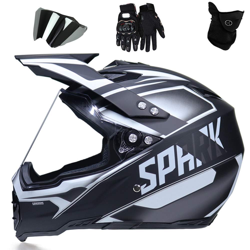 QYTK Integralhelm Motocross Helm Set, Downhill Enduro Motorrad Crosshelm mit Abnehmbare Visier-Brille Maske Handschuhe Full Face MTB Helm für Herren Damen All Terrain Mountainbike ATV,White,XL von QYTK