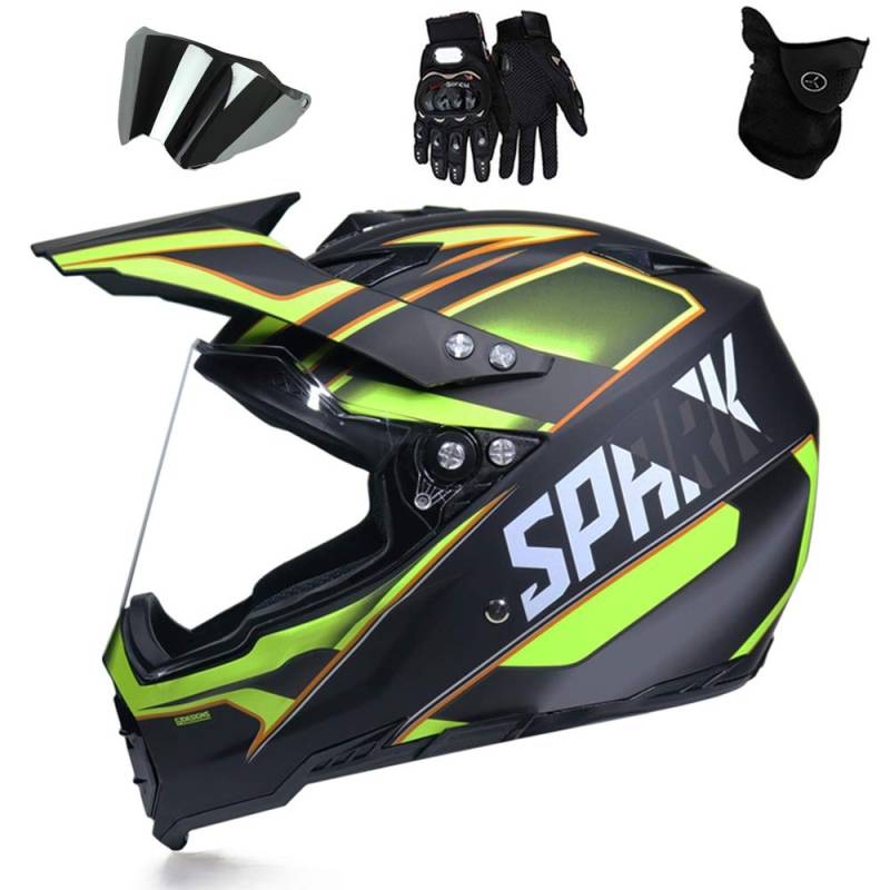 QYTK Integralhelm Motocross Helm Set, Downhill Enduro Motorrad Crosshelm mit Abnehmbare Visier-Brille Maske Handschuhe Full Face MTB Helm für Herren Damen All Terrain Mountainbike ATV,Yellow,L von QYTK