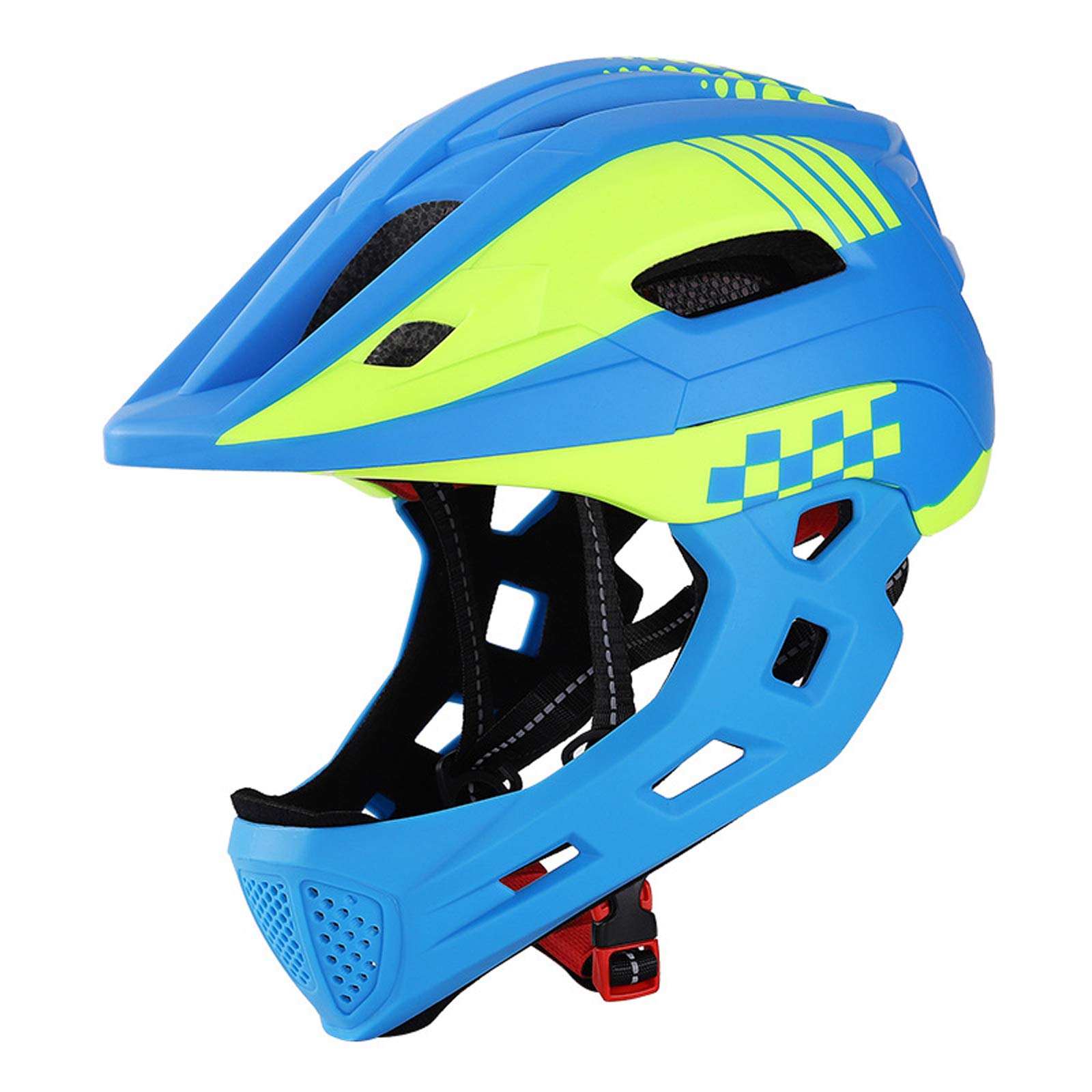 QYTK Kinderfahrradhelm Fahrradhelm mit Kinnschutz und Rücklicht für Kinderfahrrad, Abnehmbarem Kinnschutz Kinder/Jugend Mountainbike Helm Sicherheit Schutzausrüstung kinderhelm rollerhelm (Gelb Blau) von QYTK