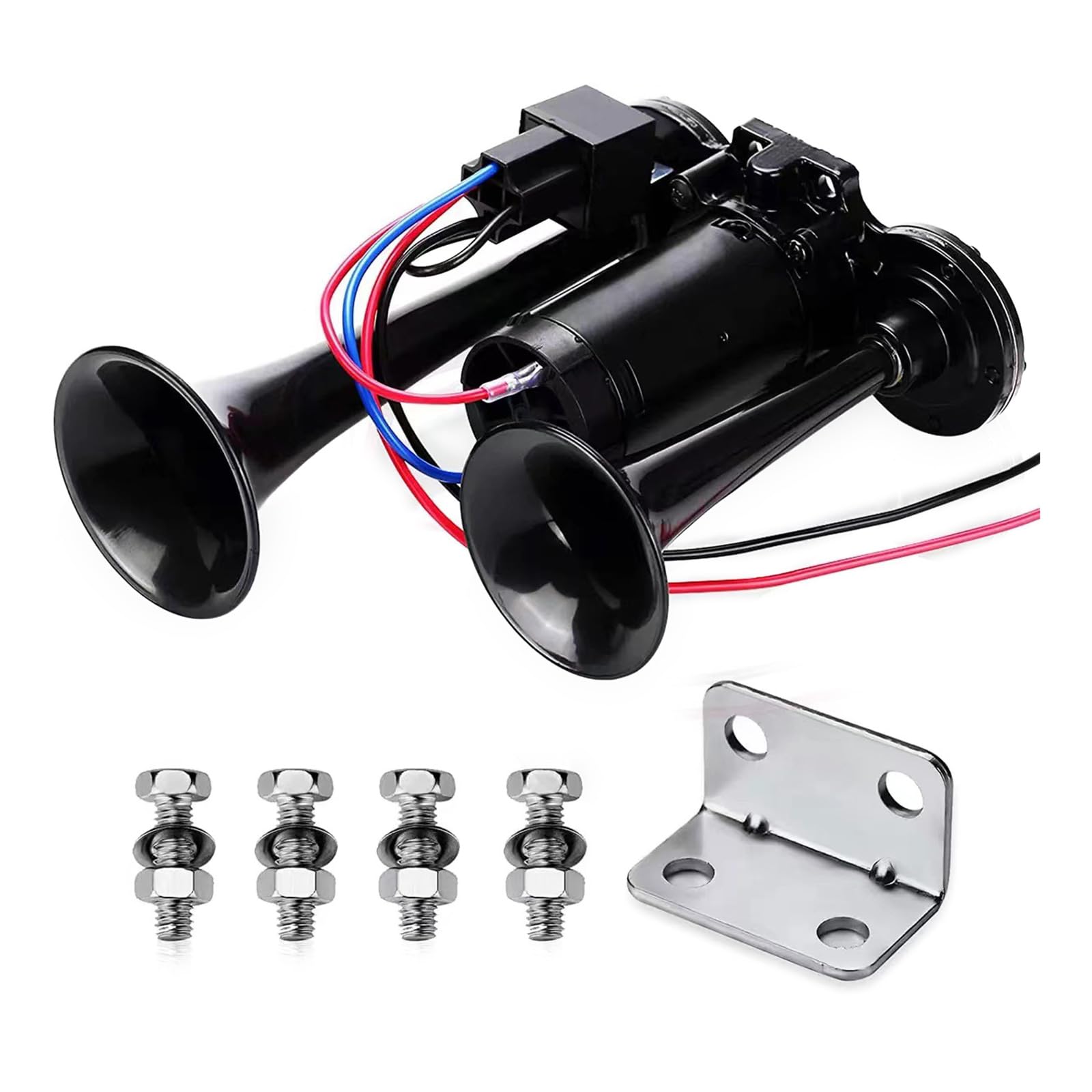 Qaonsciug Air Horn Für 12V Fahrzeuge Doppel Rohr Metall Verbund Elektrische Pumpe Trompete 600DB Super Laut Auto Air Horn von Qaonsciug