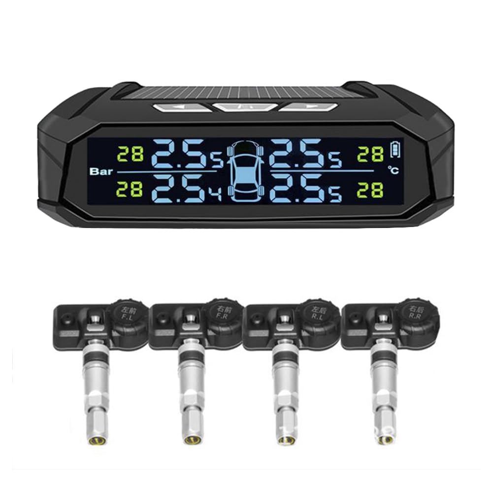 Qbkohphifm Auto-Reifendrucküberwachungssystem TPMS mit Solarenergie, Digitale Anzeige, Automatische Alarmanlage mit 4 Internen Sensoren von Qbkohphifm