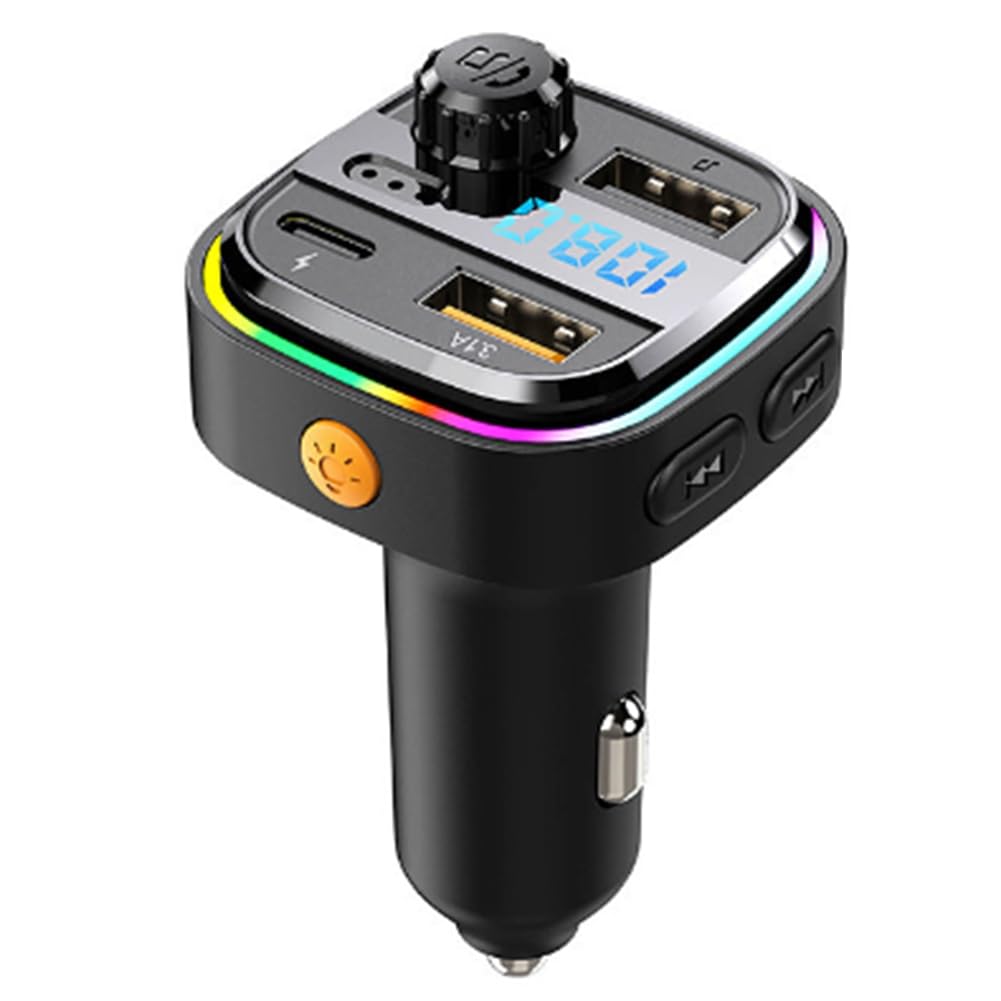 Qerwsdty Bluetooth 5.0 FM-Transmitter Autoradio-Modulator MP3-Player mit Farbenfroher Atmosphäre, Atmendem Licht, PD + USB-Schnellladung, Langlebig, Einfach zu Bedienen von Qerwsdty