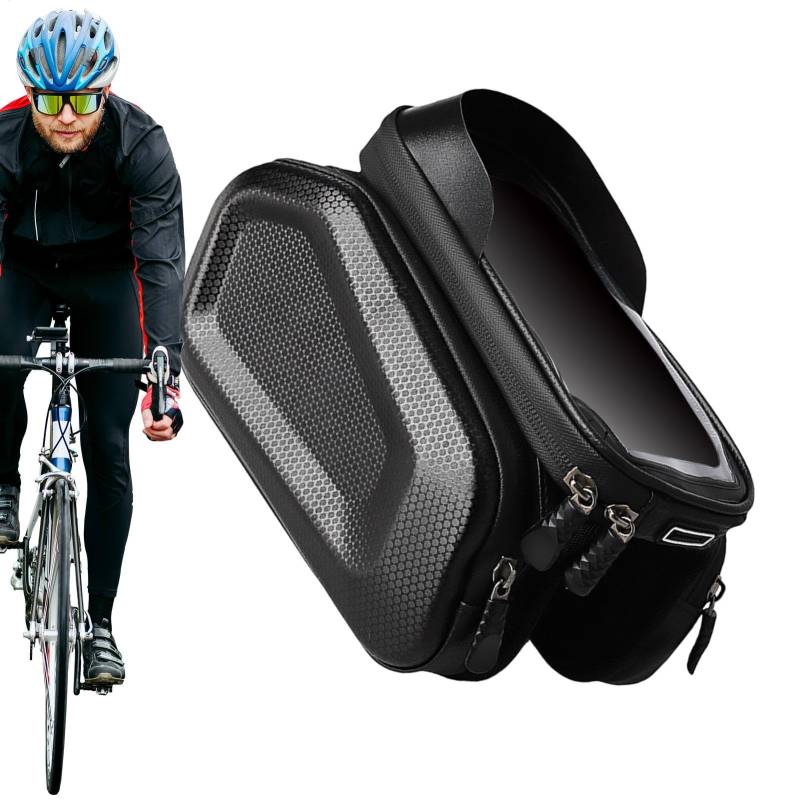 Qfdiwr 2en1 Fahrradtasche Rahmen, Wasserdicht Handytasche Fahrrad, Oberrohrtasche für Smartphone, Rahmentasche Fahrrad, Lenkertasche mit HD TPU Touchscreen, Eva+PU Leder, 2L von Qfdiwr