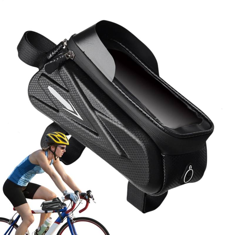 Qfdiwr 2en1 Fahrradtasche Rahmen, Wasserdicht Handytasche Fahrrad, Oberrohrtasche für Smartphone, Rahmentasche Fahrrad, Lenkertasche mit HD TPU Touchscreen, PU Leder, 1.5L von Qfdiwr