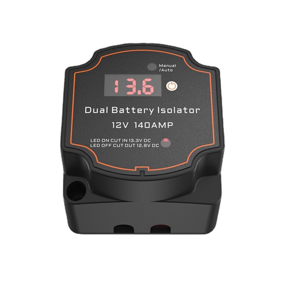 Qhpnunhq Intelligenter Doppelbatterie-Isolator 12 V 140 A, Digitales Spannungsempfindliches Relais, VSR-Split-Ladung für Wohnmobile, Autos, Wohnmobile, Boote, Lastwagen von Qhpnunhq