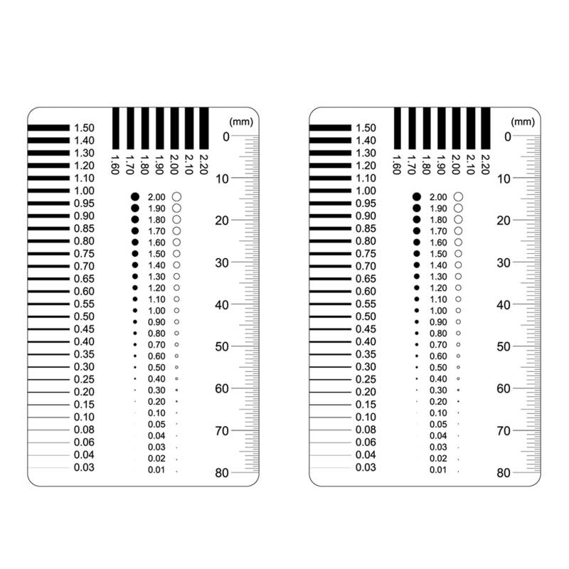 2 Stück Rissmonitor,Lineal Maßstab Anreißlineal,Architekten Aufkleber Card,Cm Dellenreflektorboard Dreikant,Foto Fühlerlehre,Massstab Messgerät Riss,Ruler Sachverständigen-Zubehör bügelmessschraube von Qianfeng